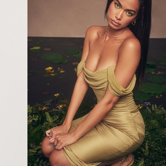 House of CB 'Natalya' Olive Satin Corset Midi Dress NWOT - Picture 6 of 12